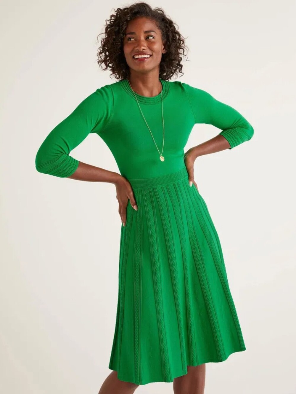 Boden Lorna Green Knit Midi Dress